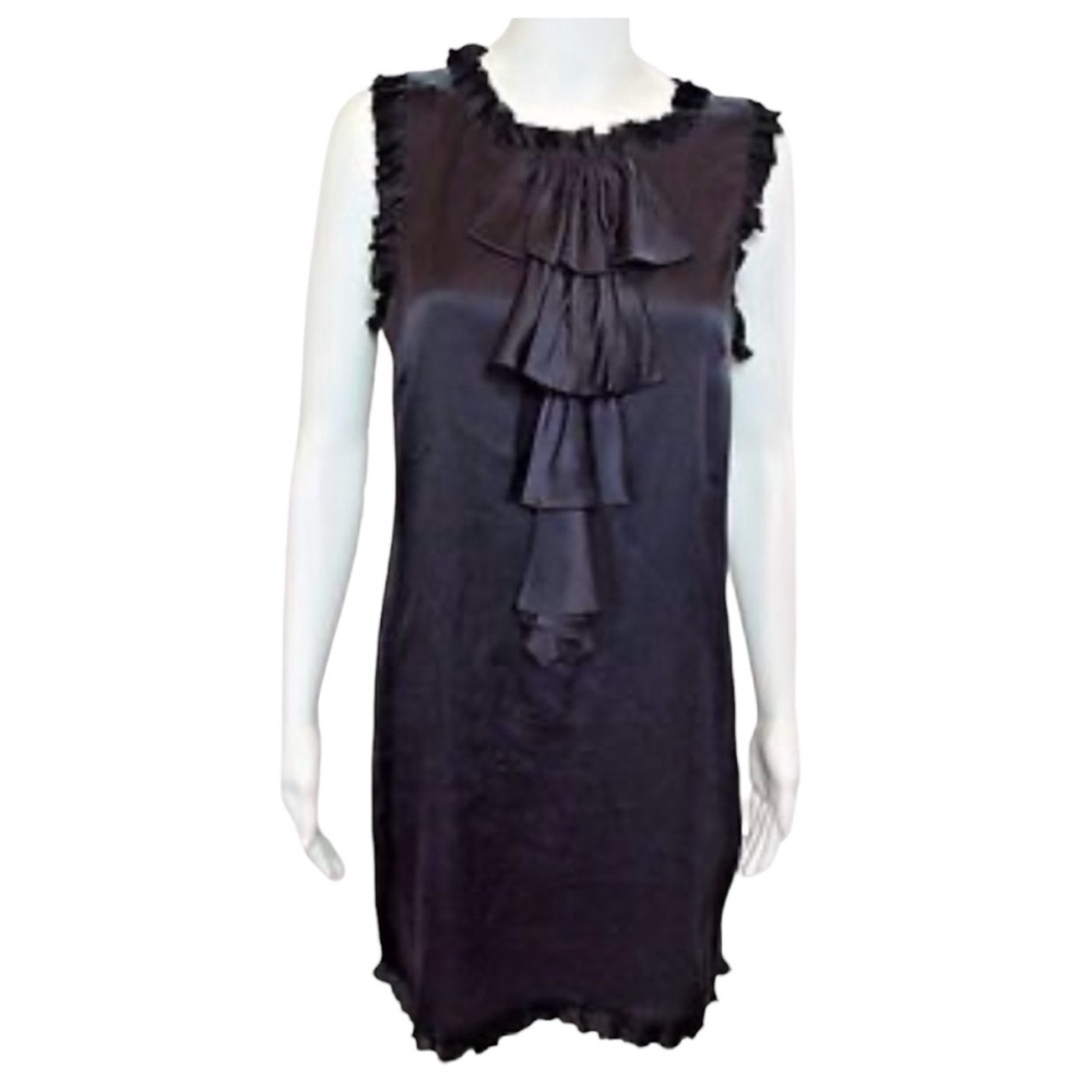 Milly Black Silk Ruffle Dress Size 2 LBD Dark Romantic Whimsigoth Fairycore